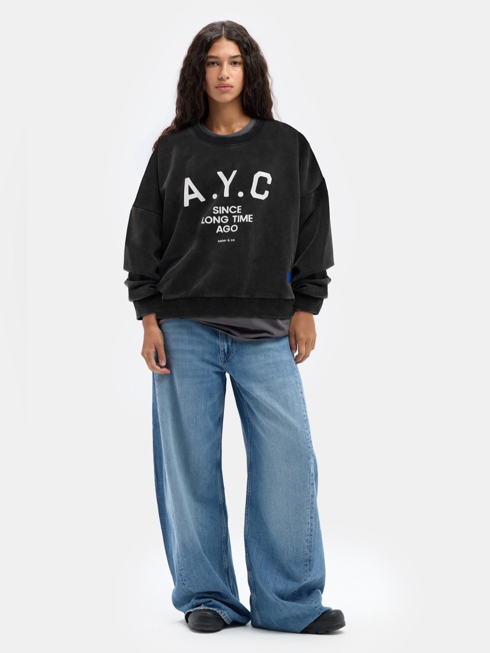 Beber & co A.Y.C Black Logo Crewneck Sweatshirt size large oversized